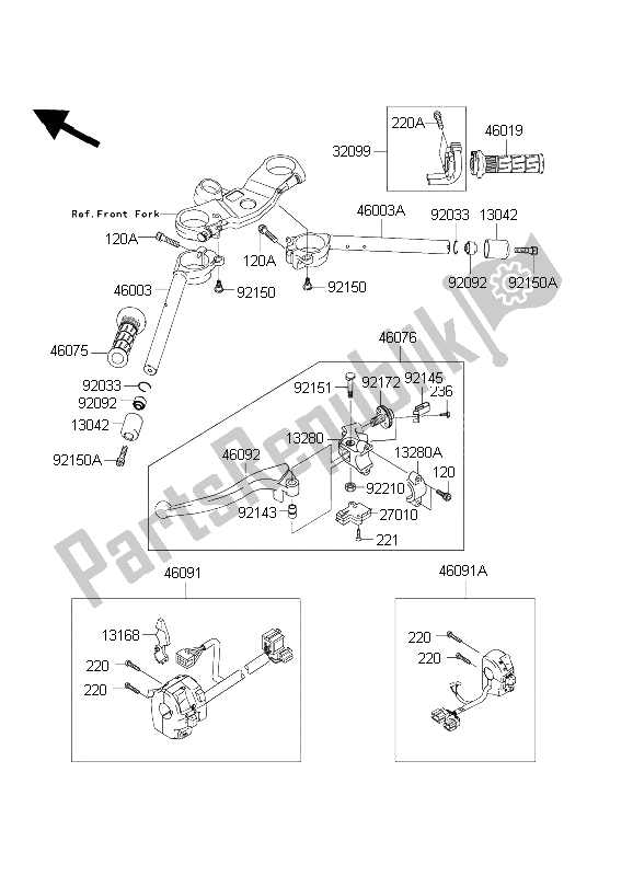 Alle onderdelen voor de Stuur van de Kawasaki Ninja ZX 6R 600 2003