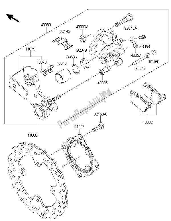 All parts for the Rear Brake of the Kawasaki Ninja ZX 10R 1000 2015