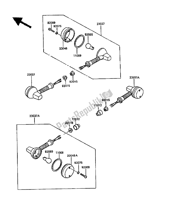 Alle onderdelen voor de Richtingaanwijzers van de Kawasaki KLR 650 1988