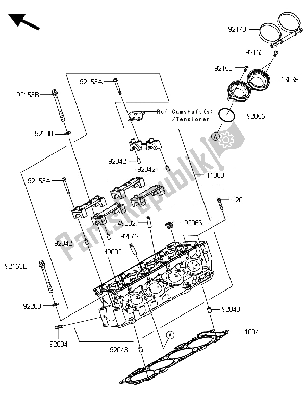 All parts for the Cylinder Head of the Kawasaki Ninja ZX 10R 1000 2014