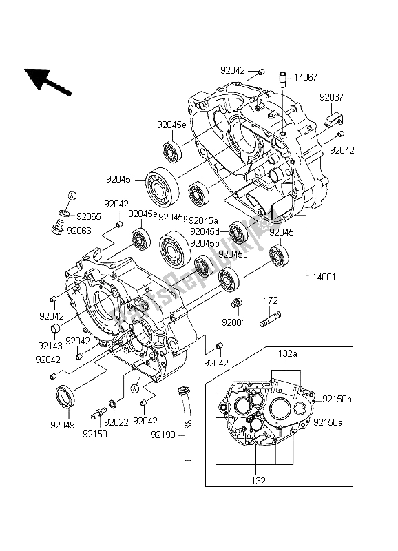 All parts for the Crankcase of the Kawasaki D Tracker 125 1999