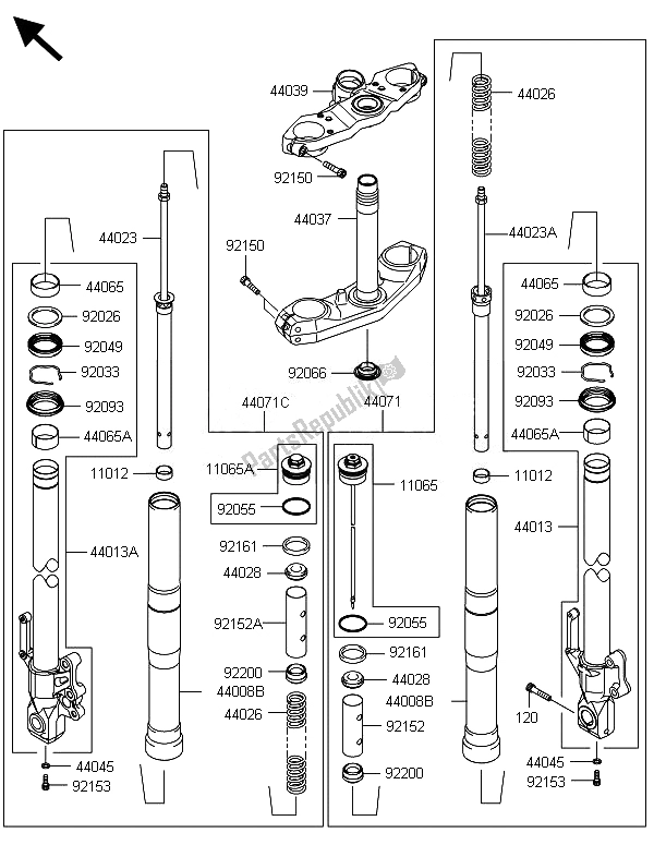 All parts for the Front Fork of the Kawasaki Versys 1000 ABS 2014