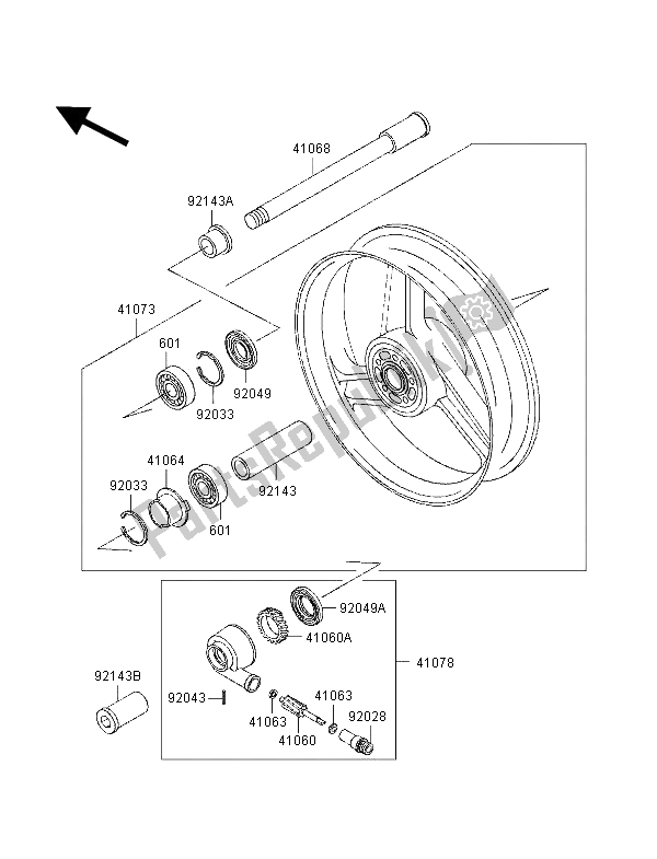 Toutes les pièces pour le Moyeu Avant du Kawasaki ZZ R 1100 1998