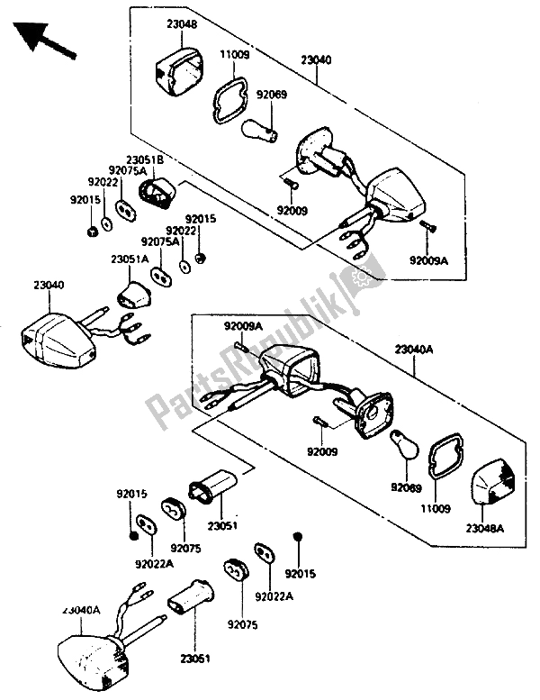 Alle onderdelen voor de Richtingaanwijzer van de Kawasaki GPZ 600 1985