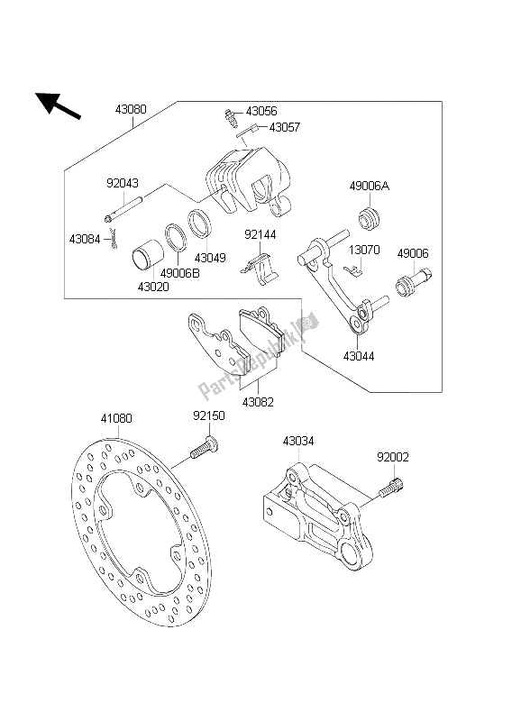 All parts for the Rear Brake of the Kawasaki Ninja ZX 6R 600 2004