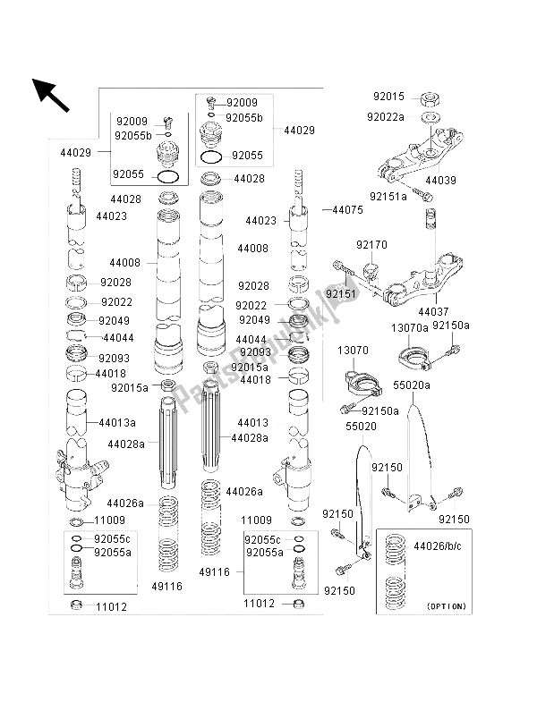 Todas las partes para Tenedor Frontal de Kawasaki KX 85 SW 2001