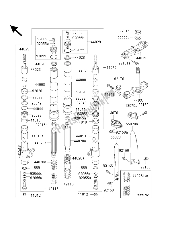 All parts for the Front Fork of the Kawasaki KX 85 SW 2001