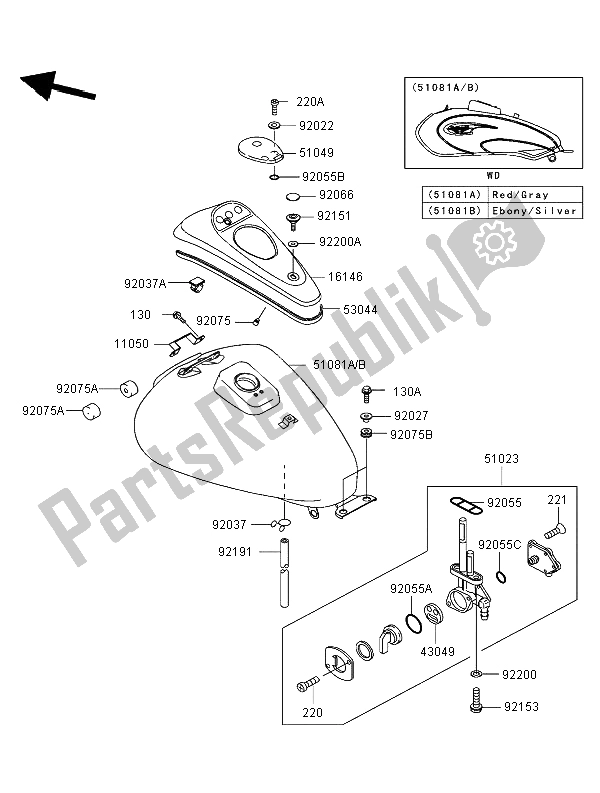 Tutte le parti per il Serbatoio Di Carburante del Kawasaki Eliminator 125 2003