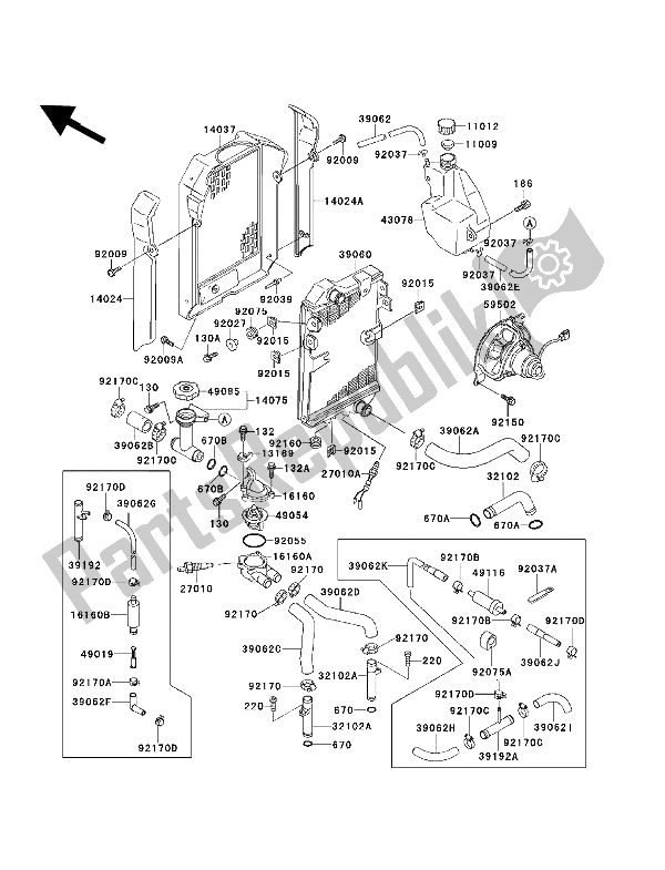 Alle onderdelen voor de Radiator van de Kawasaki EN 500 1993