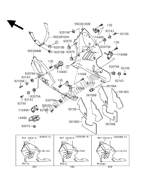 Toutes les pièces pour le Capot Abaisse du Kawasaki Ninja ZX 9R 900 1996