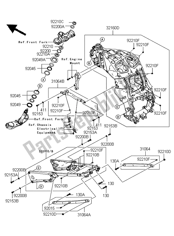 All parts for the Frame of the Kawasaki ZZR 1400 ABS 2010