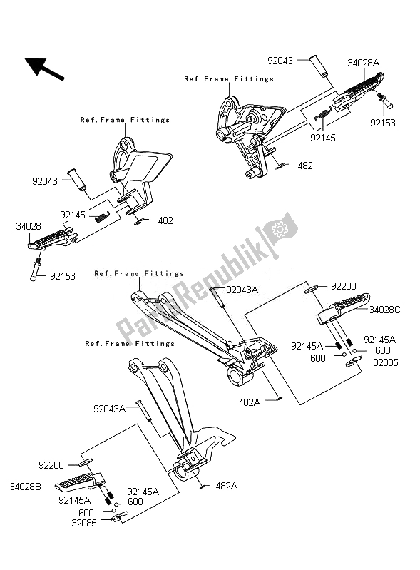 All parts for the Footrest of the Kawasaki Z 1000 2010