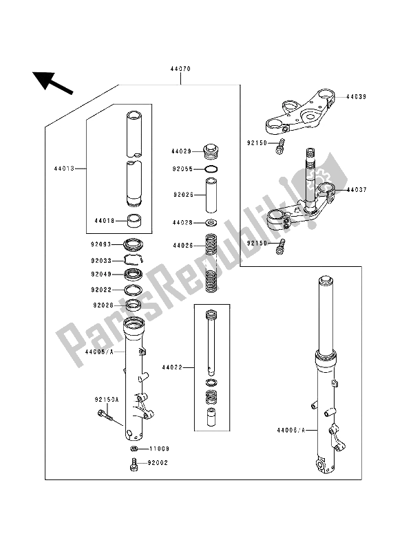 All parts for the Front Fork of the Kawasaki Zephyr 1100 1993