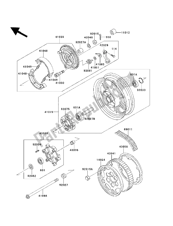 All parts for the Rear Hub of the Kawasaki EN 500 1993