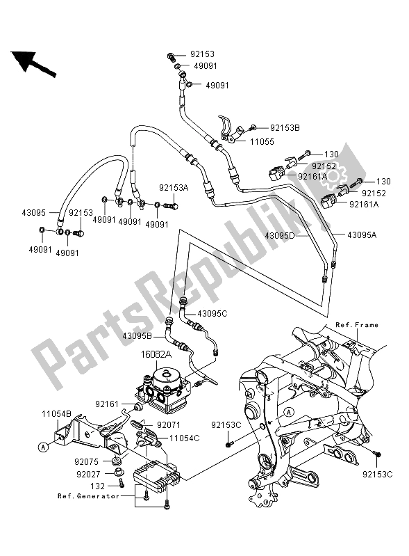 Alle onderdelen voor de Remleidingen van de Kawasaki ER 6N ABS 650 2008