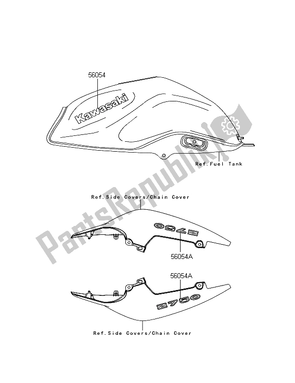 All parts for the Decals (ebony) of the Kawasaki Z 750 2011