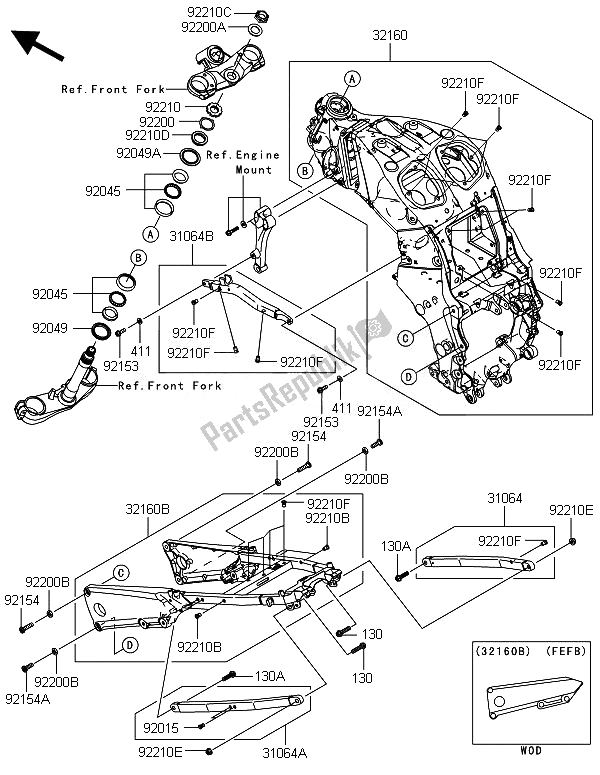 Todas as partes de Quadro, Armação do Kawasaki ZZR 1400 ABS 2014