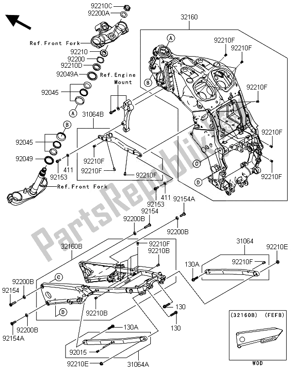 Toutes les pièces pour le Cadre du Kawasaki ZZR 1400 ABS 2014