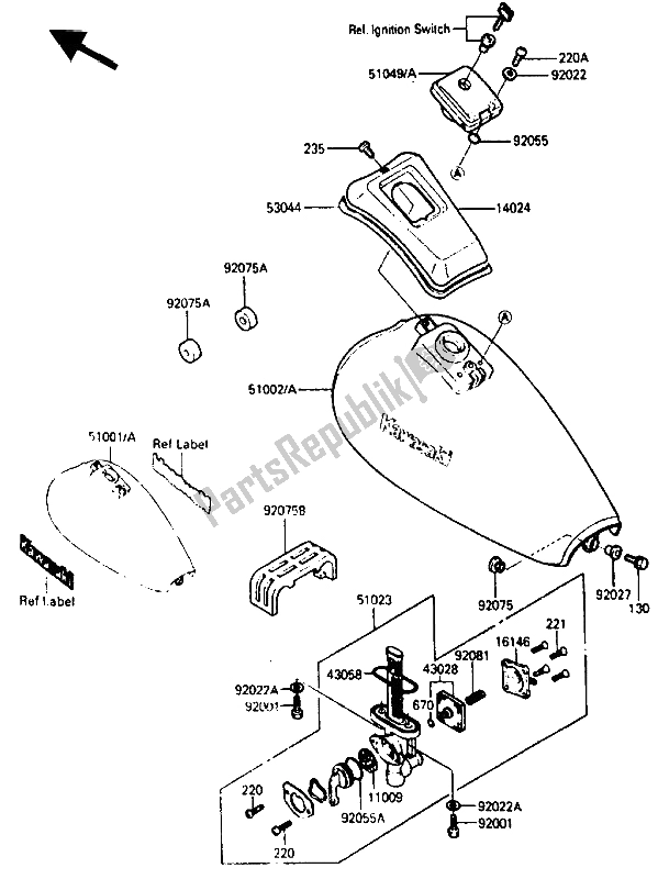 All parts for the Fuel Tank of the Kawasaki ZL 600 1986