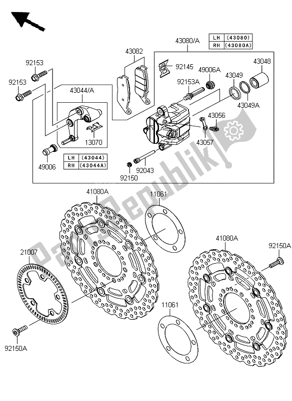All parts for the Front Brake of the Kawasaki Z 750 ABS 2010