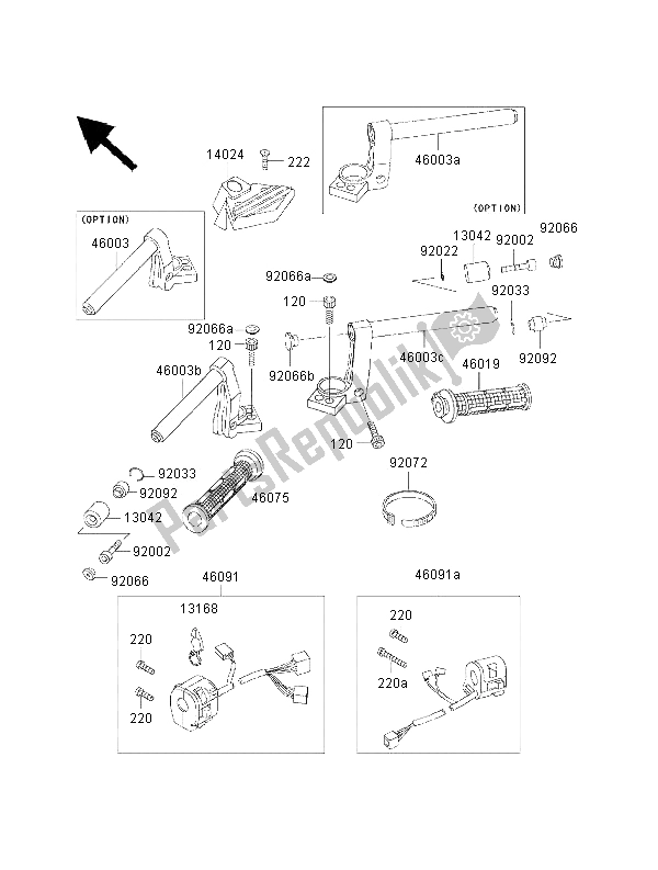 All parts for the Handlebar of the Kawasaki 1000 GTR 2000