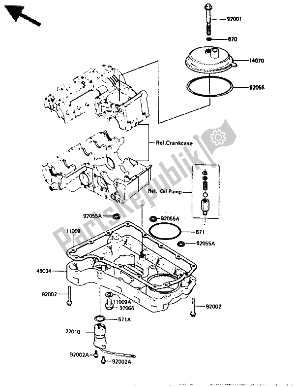 All parts for the Breather Body & Oil Pan of the Kawasaki GPZ 750 1985