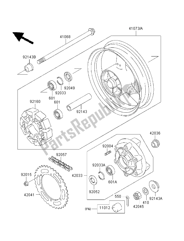 Tutte le parti per il Mozzo Posteriore del Kawasaki Ninja ZX 6R 600 1995