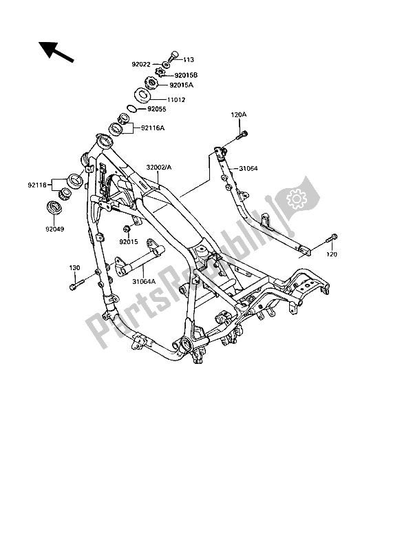 All parts for the Frame of the Kawasaki VN 750 Twin 1988