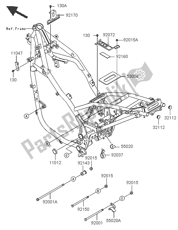 Alle onderdelen voor de Frame Hulpstukken van de Kawasaki KLE 500 2005