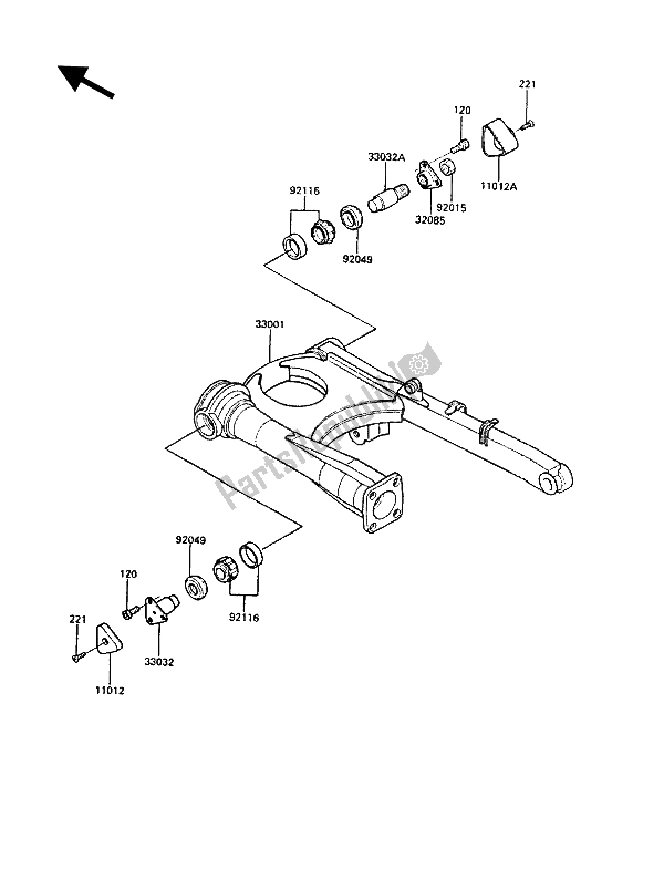 All parts for the Swingarm of the Kawasaki 1000 GTR 1988