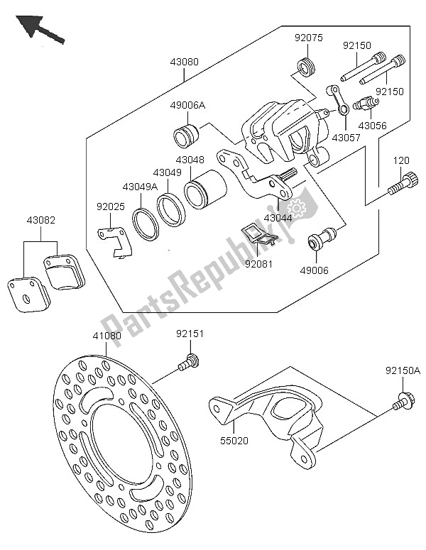 Alle onderdelen voor de Achterrem van de Kawasaki KX 65 2005