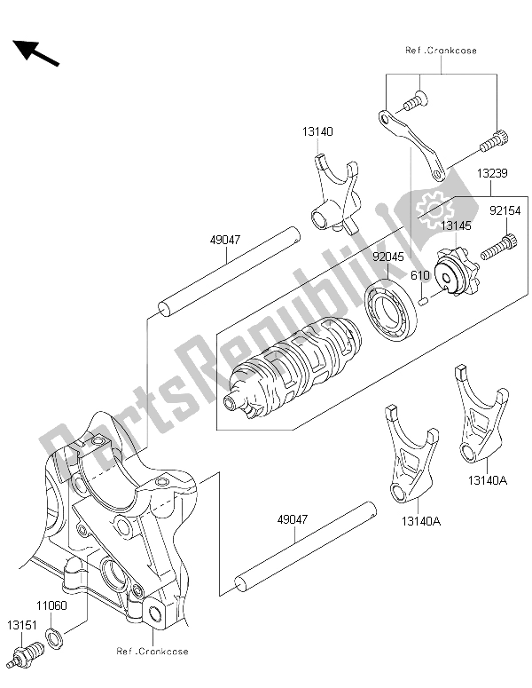 All parts for the Gear Change Drum & Shift Fork(s) of the Kawasaki Z 800 ABS 2015