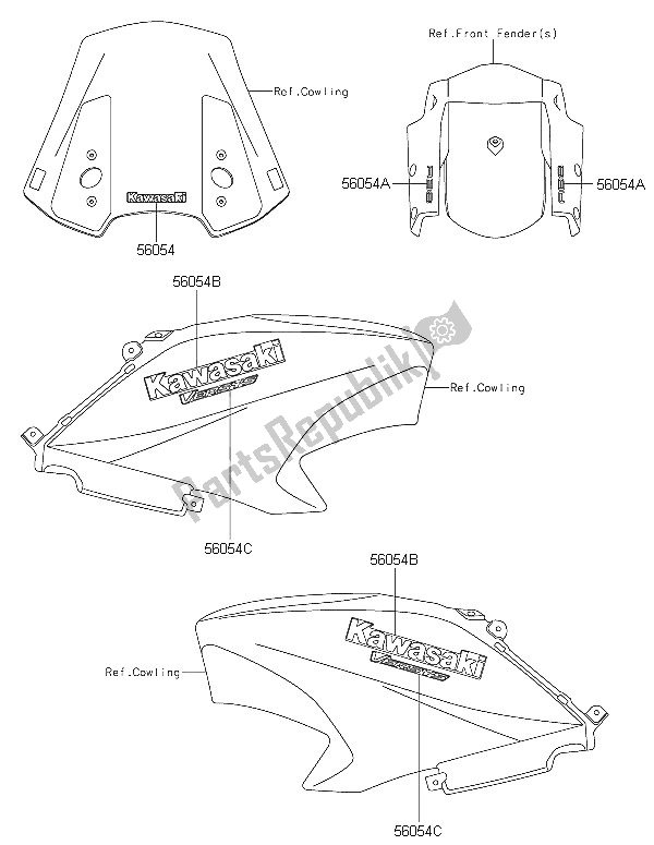 Tutte le parti per il Decalcomanie (arancione) del Kawasaki Versys 650 ABS 2016