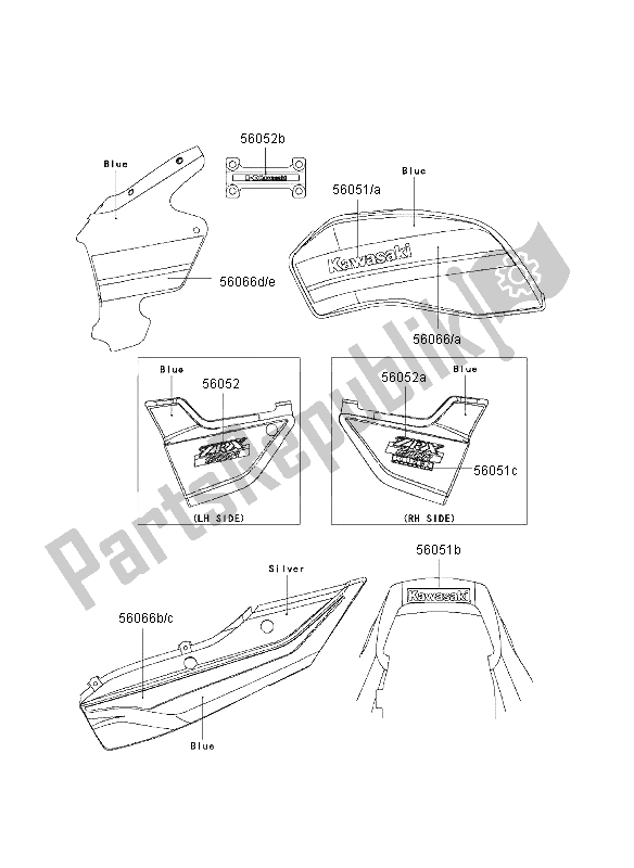 All parts for the Decals (blue) of the Kawasaki ZRX 1200R 2003