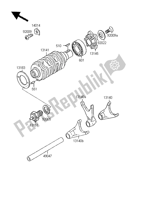 All parts for the Gear Change Drum & Shift Fork of the Kawasaki KMX 125 SW 1995