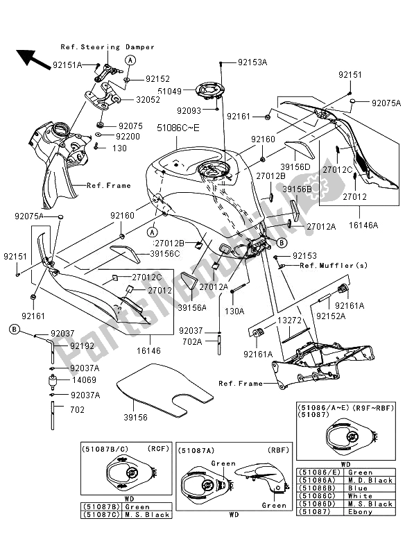 All parts for the Fuel Tank of the Kawasaki Ninja ZX 6R 600 2010