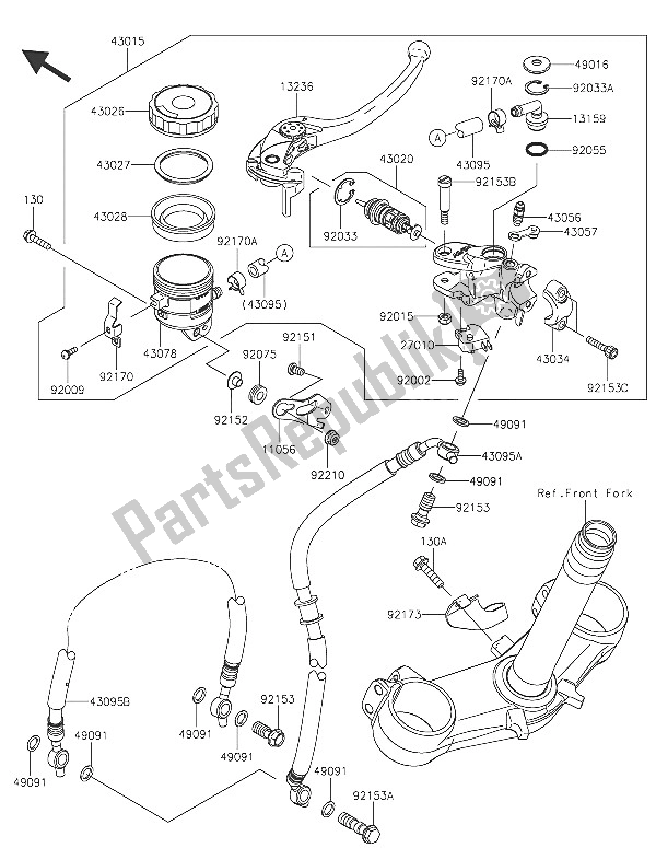 Alle onderdelen voor de Voorste Hoofdcilinder van de Kawasaki Ninja ZX 6R 600 2016