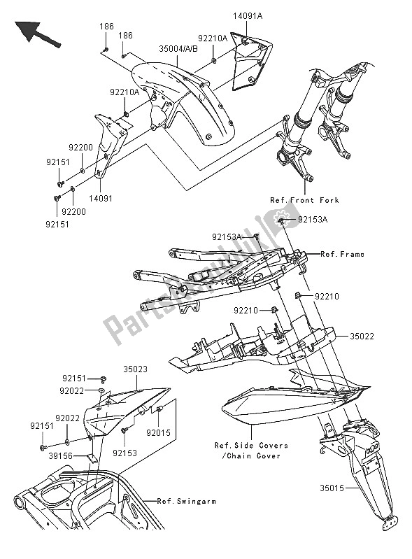 Tutte le parti per il Parabordi del Kawasaki Ninja ZX 10R 1000 2005