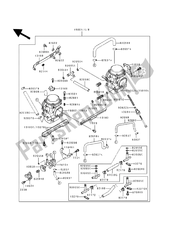 Tutte le parti per il Carburatore del Kawasaki EL 250 1990