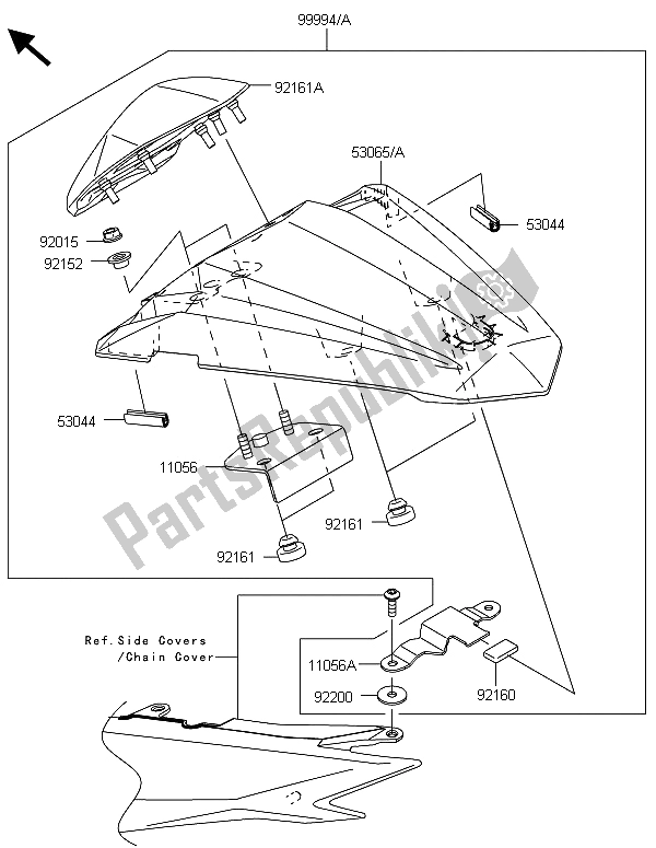 Tutte le parti per il Accessorio (coprisella Singolo) del Kawasaki Ninja 300 ABS 2013