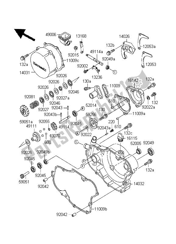 All parts for the Engine Cover of the Kawasaki KX 500 1995