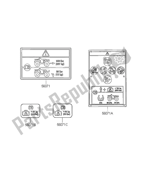 Tutte le parti per il Etichette (eu) del Kawasaki Brute Force 300 2016
