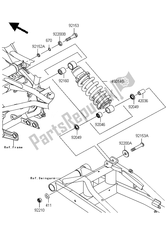 Alle onderdelen voor de Ophanging En Schokdemper van de Kawasaki ER 6N 650 2011