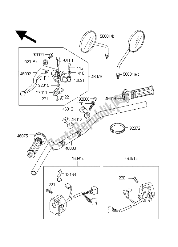 All parts for the Handlebar of the Kawasaki EL 252 1999