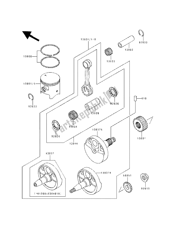 All parts for the Crankshaft & Piston of the Kawasaki KDX 200 1991