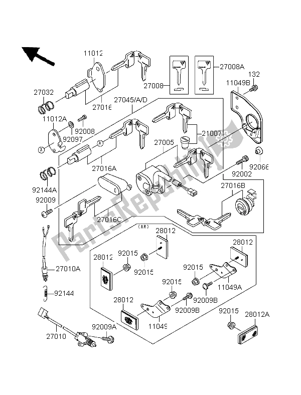 Alle onderdelen voor de Contactschakelaar van de Kawasaki EN 500 1996