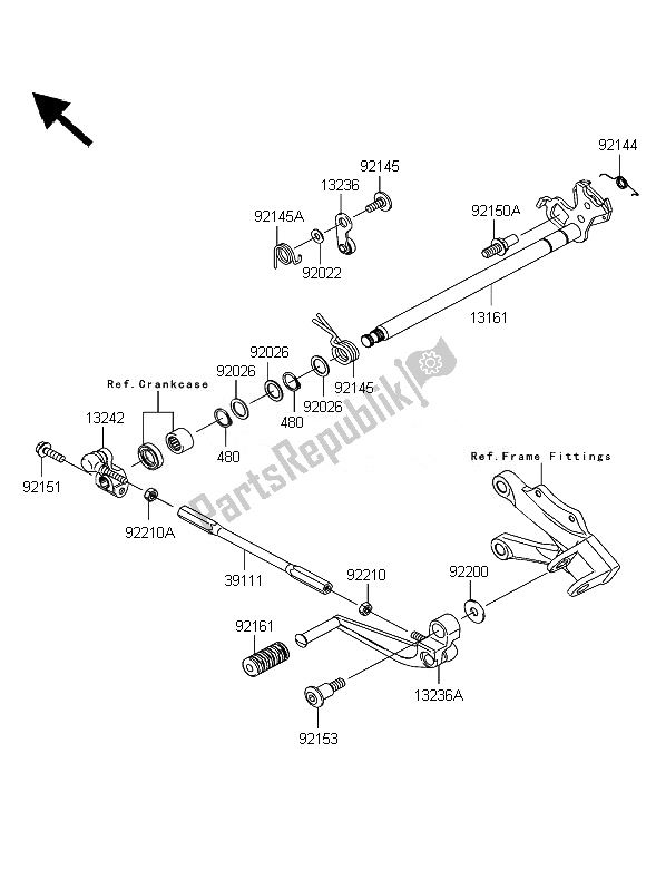 All parts for the Gear Change Mechanism of the Kawasaki Ninja ZX 10R 1000 2007