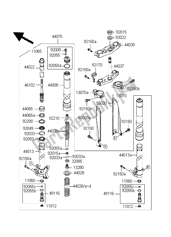 Tutte le parti per il Forcella Anteriore del Kawasaki KX 250 1999