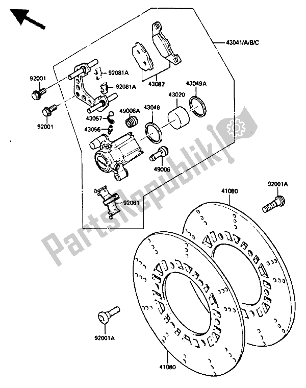 Todas as partes de Compasso De Calibre Frontal do Kawasaki ZX 750 1985