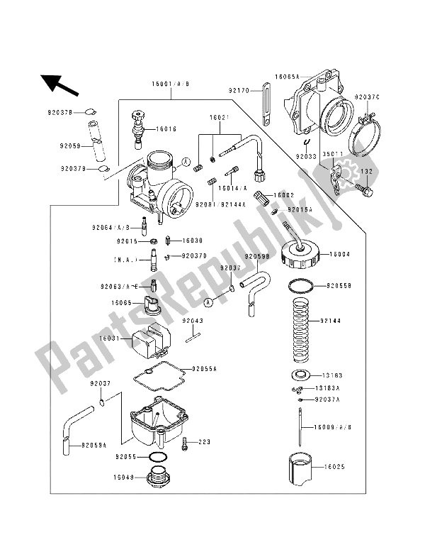 Tutte le parti per il Carburatore del Kawasaki KDX 125 1991